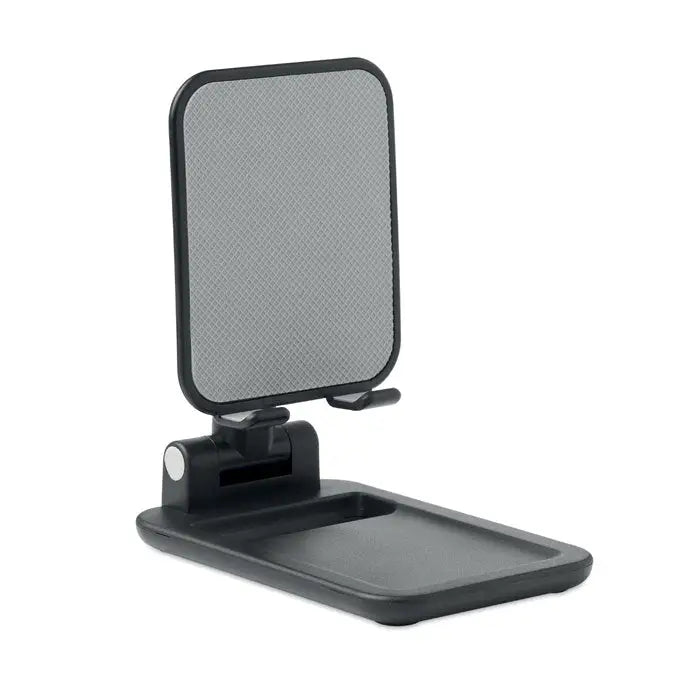 Suport pentru smartphone pliabil din plasa neagra cu unghi reglabil si baza cu tava pentru stabilitate