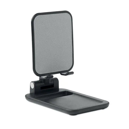 Suport pentru smartphone pliabil din plasa neagra cu unghi reglabil si baza cu tava pentru stabilitate