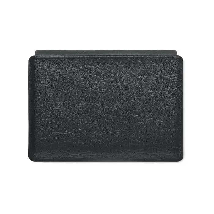 Suport pentru telefon de buzunar cu mai multe instrumente si portofel negru din piele texturata cu design minimalist