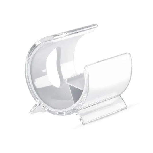 Suport pentru telefon din acril transparent cu design curbat in forma de u si baza plata pentru stabilitate