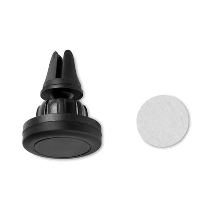 Suport pentru telefon negru din plastic pentru grila de aer auto cu baza magnetica si pad adeziv argintiu circular