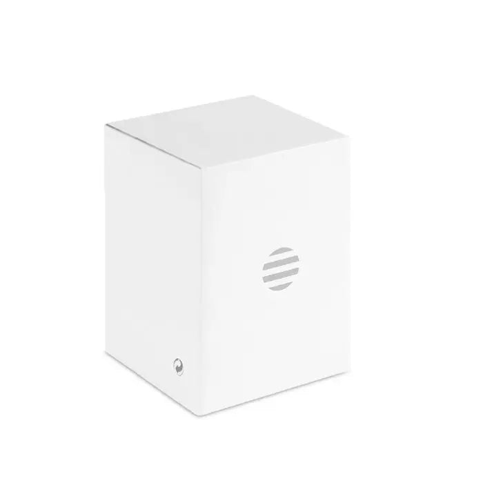 Suport pentru telefon pentru pix pasla rpet alb dreptunghiular cu design minimalist si logo circular pe lateral