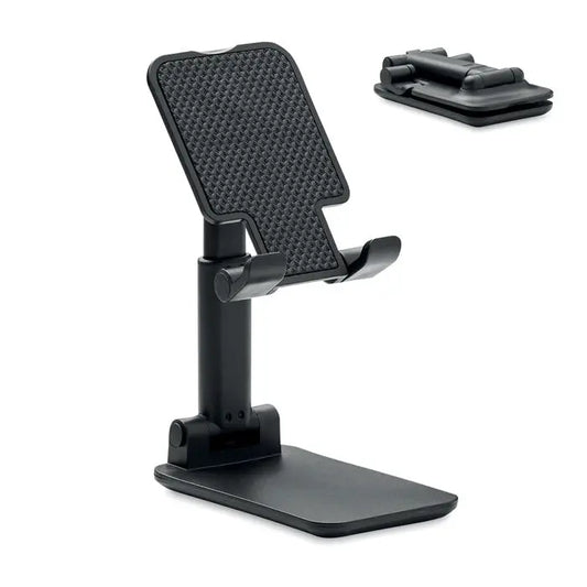 Suport pentru telefon pliabil din abs negru cu suprafata texturata antiderapanta si design minimalist elegant