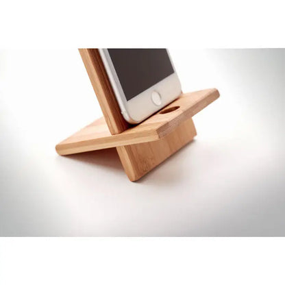 Suport pentru telefon din bambus maro deschis cu design minimalist geometric pentru utilizare practica