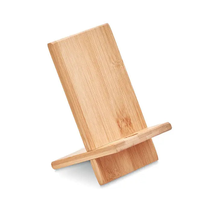 Suport pentru telefon din bambus maro deschis cu design minimalist dreptunghiular si textura naturala lemn