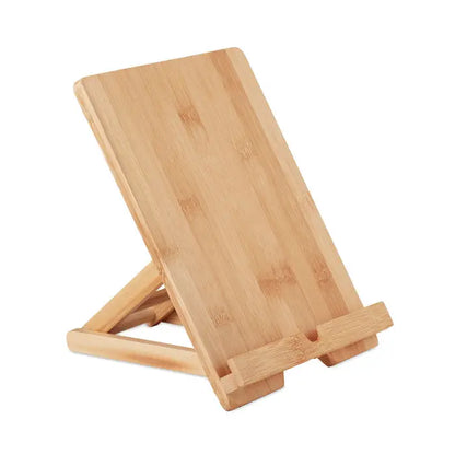 Suport tableta din bambus de culoare deschisa cu design minimalist pliabil pentru sustinere practica