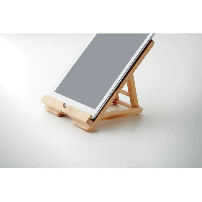 Suport tableta din bambus cu design minimalist din lemn deschis si suport inclinat pentru dispozitive