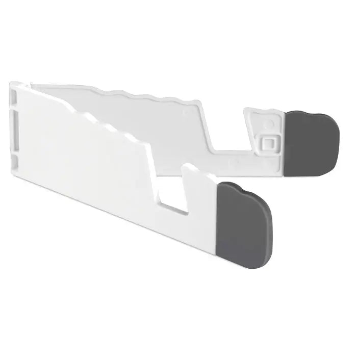 Suport tableta si smartphone alb din plastic cu gripuri cauciucate gri pentru stabilitate