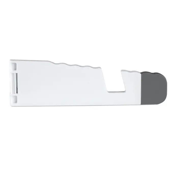 Suport tableta si smartphone din plastic alb si gri cu prindere texturata pentru stabilitate
