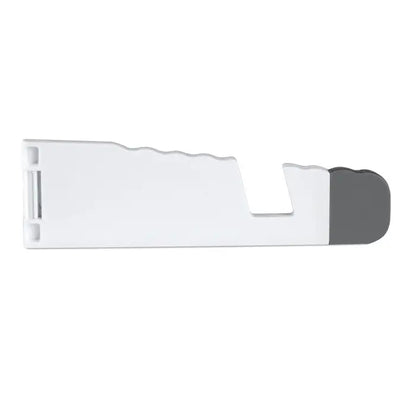 Suport tableta si smartphone din plastic alb si gri cu prindere texturata pentru stabilitate