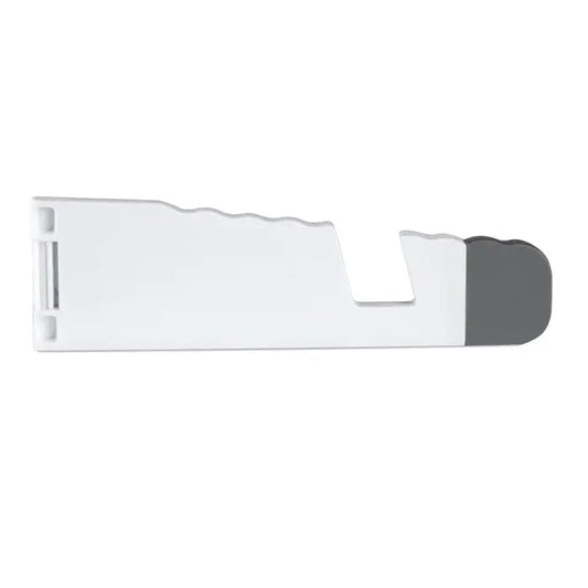 Suport tableta si smartphone din plastic alb si gri cu prindere texturata pentru stabilitate
