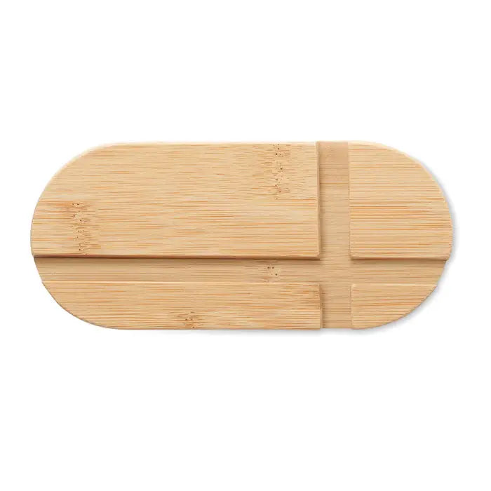 Suport tableta smartphone din bambus oval deschis la culoare cu textura naturala si sectiune centrala in cruce