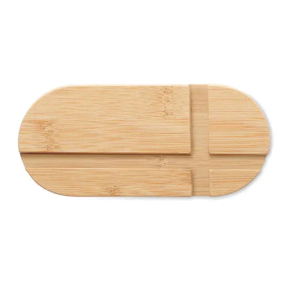 Suport tableta smartphone din bambus oval deschis la culoare cu textura naturala si sectiune centrala in cruce