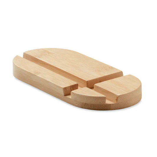 Suport tableta smartphone din bambus deschis cu design minimalist si sloturi multiple pentru diferite dimensiuni