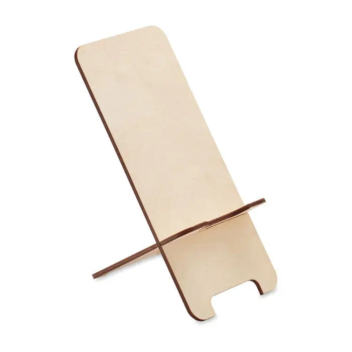Suport telefon din lemn de mesteacan cu finisaj natural minimalist si design simplu pentru birou sau acasa
