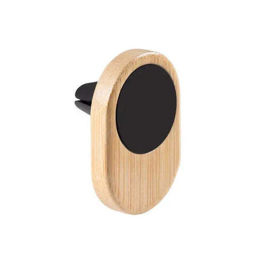 Suport telefon magnetic pentru aerisire finisat bambus oval cu pad de incarcare negru circular