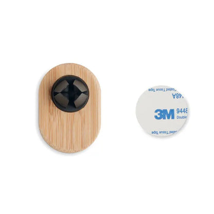 Suport telefon magnetic pentru aerisire din bambus oval cu cap surub negru si banda adeziva dubla 3m
