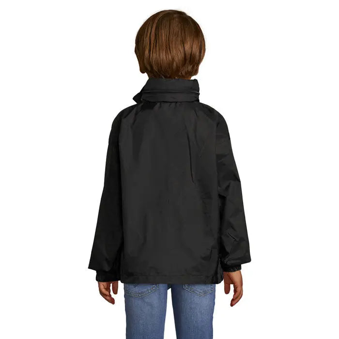 Jachetă impermeabilă neagră pentru copii surf kids windbreaker 210g cu guler înalt și manșete elastice