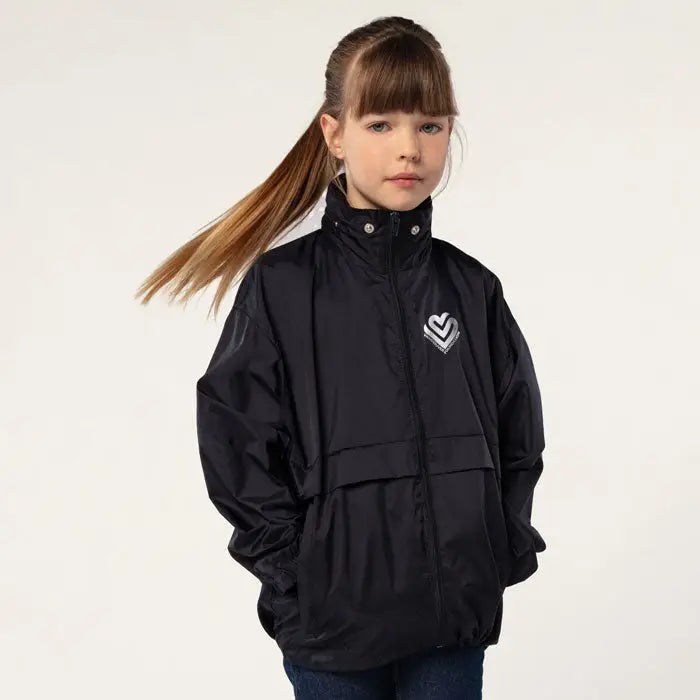Geaca neagră impermeabilă surf kids windbreaker 210g cu logo alb în formă de inimă pe piept