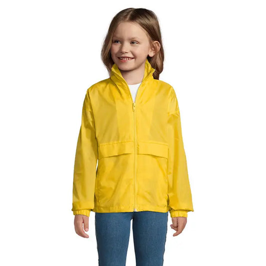 Jachetă windbreaker surf kids galbenă deschisă din nailon ușor cu fermoar integral și două buzunare frontale
