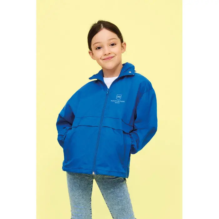 Jachetă bright albastru deschis din nailon ușor cu glugă și fermoar frontal surf kids windbreaker 210g