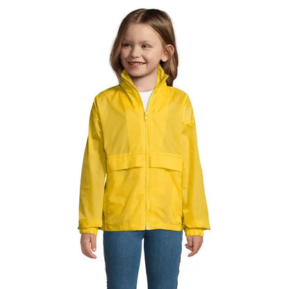 Jachetă ușoară de nylon galbenă surf kids windbreaker 210g cu fermoar integral și două buzunare frontale