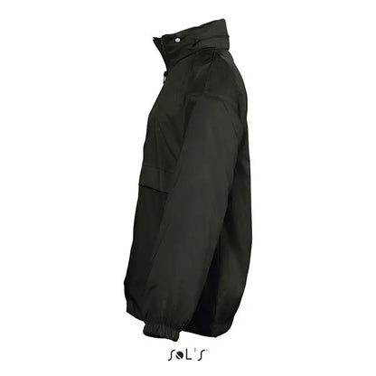 Jachetă utilitară neagră black sol surf kids windbreaker 210g cu guler înalt fermoar frontal și manșete elastice
