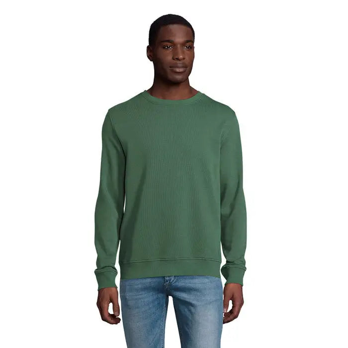 Sweat comet unisex 280 este un sweatshirt uni verde măsliniu cu guler rotund din tricot cu dungi