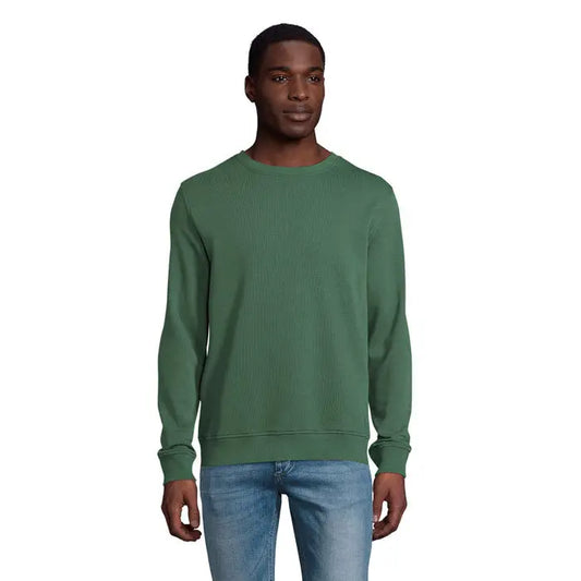 Sweat comet unisex 280 pulover oliv închis din tricot cu model reiat și guler rotund din bumbac