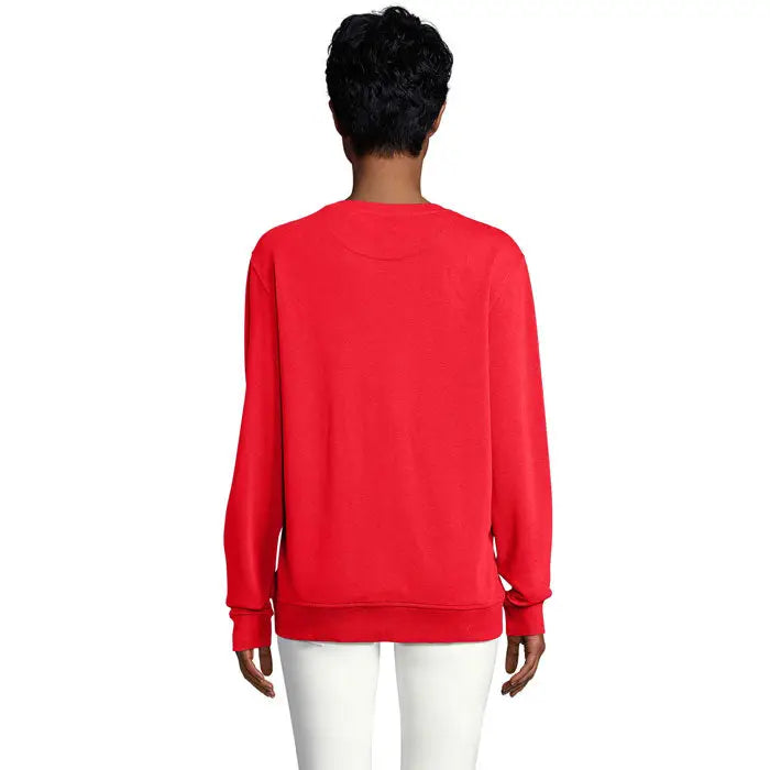 Sweat comet unisex 280 este un sweatshirt vibrant roșu cu mâneci lungi, guler rotund și manșete și tiv striați