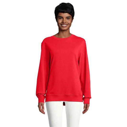Sweat comet unisex 280 roșu vibrant cu mâneci lungi, guler rotund și tivuri și manșete striate