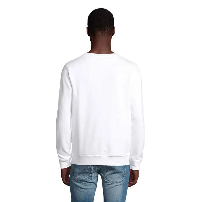 Bluză unisex albă sweat comet 280 cu guler rotund, mâneci lungi și manșete striate din bumbac