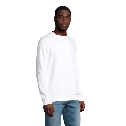 Sweat comet unisex 280 alb din bumbac cu guler rotund si maneci si tiv plisate
