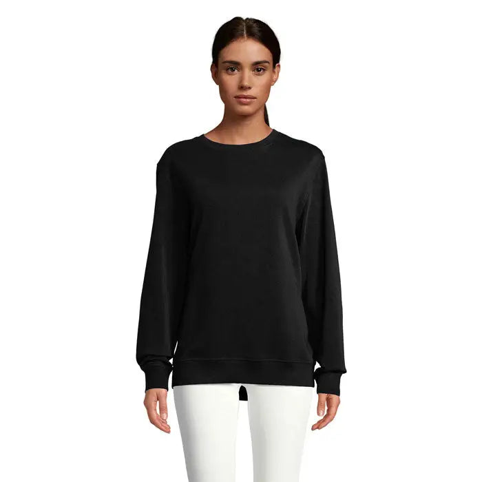 Bluză unisex neagră sweat comet 280 cu mâneci lungi, guler rotund și tiv și manșete ribbed