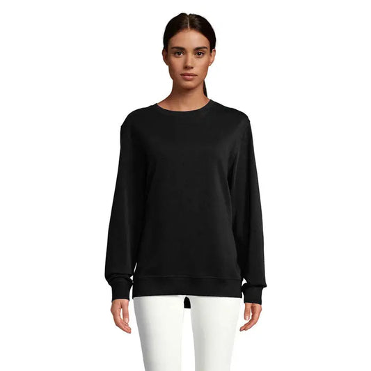 Bluză unisex neagră sweat comet 280 cu mâneci lungi, guler rotund și tiv și manșete ribbed