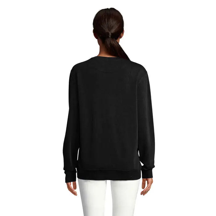 Sweat comet unisex 280 negru cu mâneci lungi, guler rotund și tivuri ribbed din bumbac moale