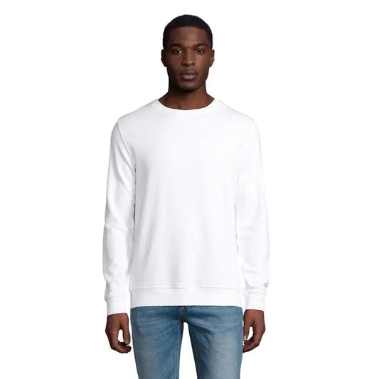 Hanorac unisex alb sweat comet 280 cu guler rotund mâneci lungi și manșete reiate
