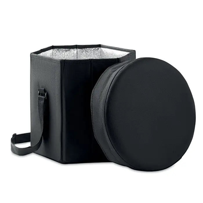 Taburet izolant pliabil hexagonal negru cu interior argintiu reflectorizant si capac circular asortat