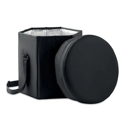 Taburet izolant pliabil hexagonal negru cu interior argintiu reflectorizant si capac circular asortat