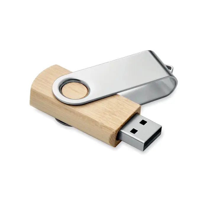 Techmate bambus usb 16gb mo6898-40 un flash drive cu corp din lemn natural si capac metalic argintiu lustruit