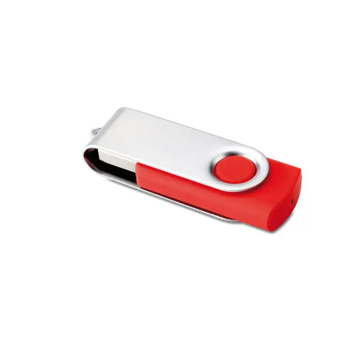 Techmate usb flash drive de 16 gb rotativ rosu si argintiu cu buton circular pe sectiunea rosie