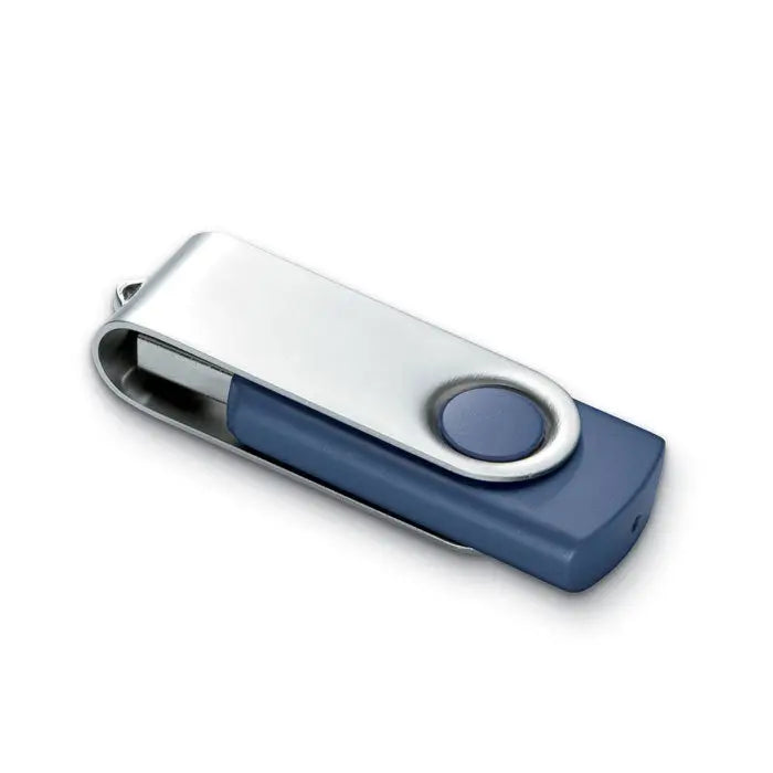 Techmate usb flash de 4 gb albastru și argintiu cu buton circular și funcție swivel pentru stocare portabilă