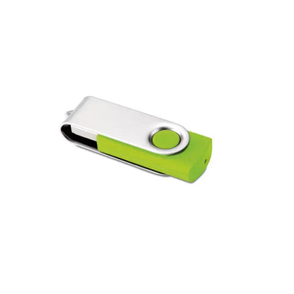 Techmate usb flash de 8 gb cu corp metalic argintiu si capac vibrant verde lime din plastic