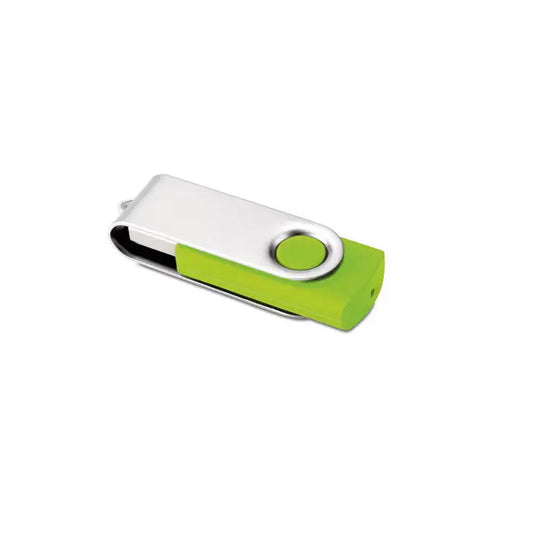 Techmate usb flash de 8 gb cu corp metalic argintiu si capac vibrant verde lime din plastic