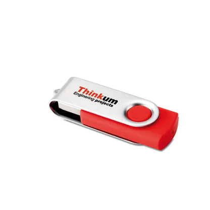Techmate usb flash de 8 gb roșu și argintiu cu capac rotativ și inscripția thinkum engineering projects pe metalic