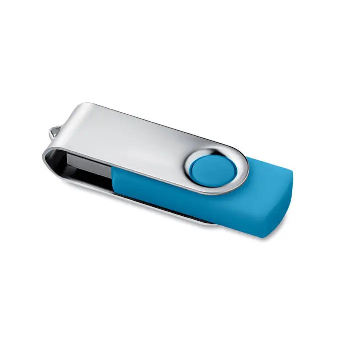 Techmate usb flash de 8 gb albastru si argintiu cu buton circular si design rotativ din metal si plastic