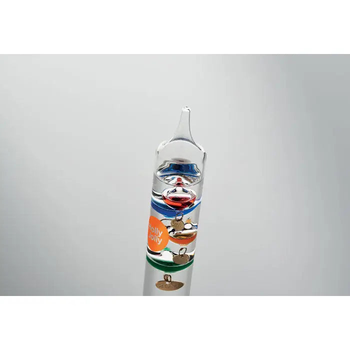 Termometru galileo sticla 28cm cu lichid clar si bile colorate flotante eticheta holly jolly