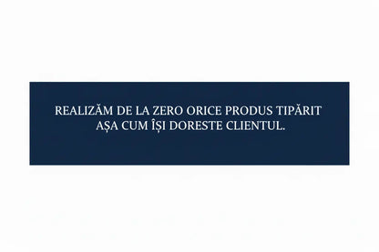Banner dreptunghiular albastru închis cu text alb pentru tipărire meniu de masă tip șevalet plastifiat și autostabil