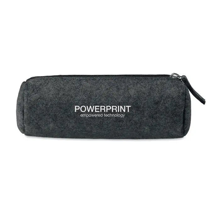 Toc de creion din fetru gri închis cu branding alb powerprint empowered technology și fermoar negru