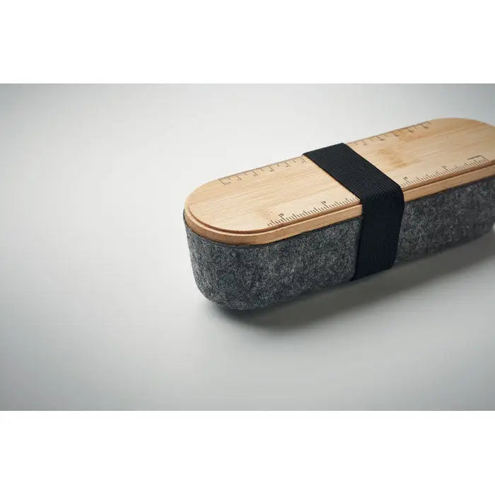 Toc de creion din fetru rpet cu capac oval din bambus si fetru gri cu elastic negru pentru fixarea capacului